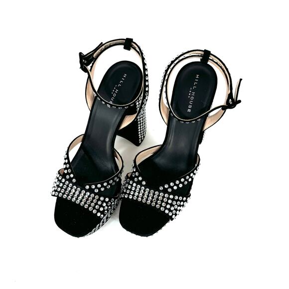 Hill House Home The Party Platform Black Suede Rhinestone Sandals 40 Studed Shoe - Picture 2 of 7